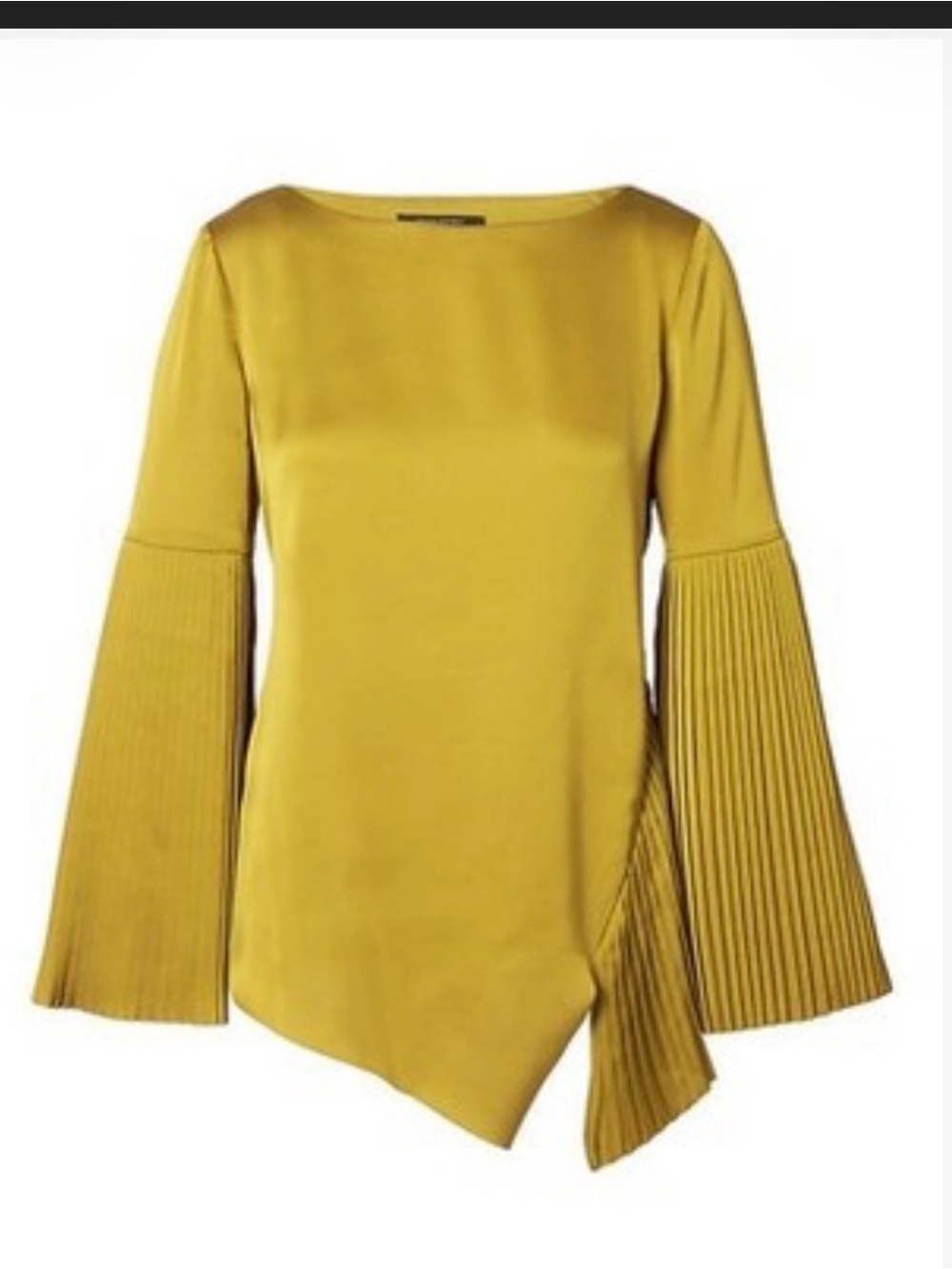 Banana Republic x Olivia Palermo Pleated Bell Sleeve Top XS Gold Lichen